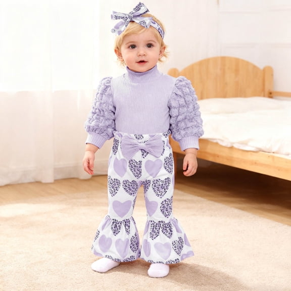 RTKFRFLM Valentine's Day Gift Baby Girl Clothes Set 3PC & Flora Romper with Ruffle Pants Soft Cotton 0-24 Months Outfit for Photo