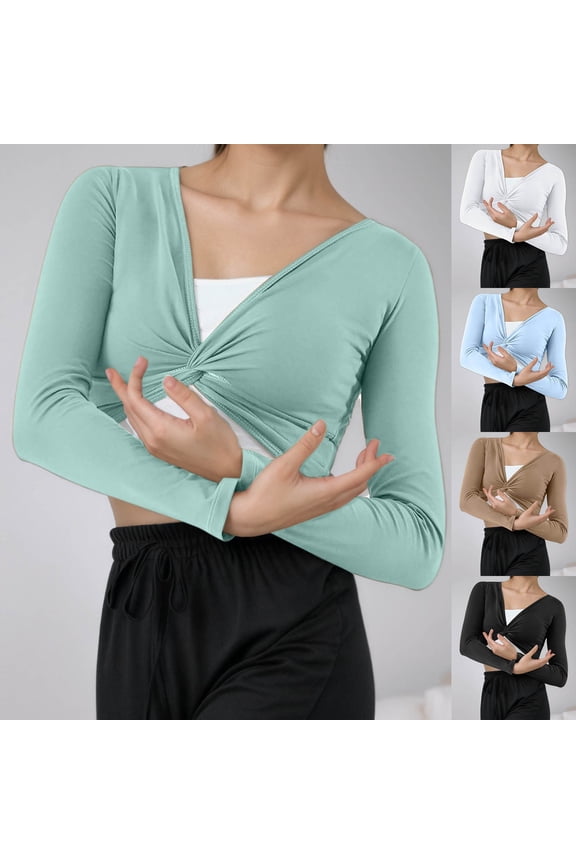 RTKFRFLM Women's Dance Top Modern Ballet Practice Wear Bolero Shrug Twisted Front Shoulder Cover Up Workout Yoga Athletic Cardigan Versatile Wrap Top Soft Breathable Performance Activewear