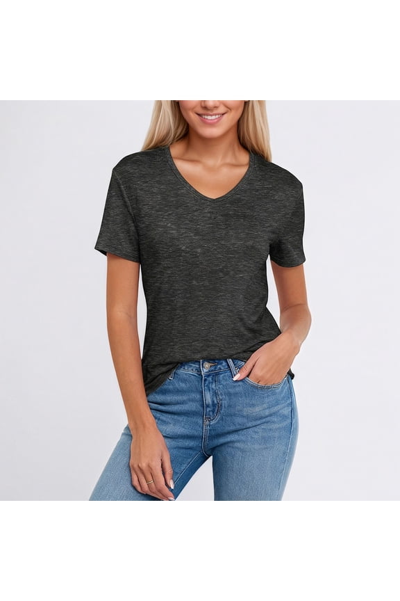 RTKFRFLM Women's Fashion Simple Versatile V Neck Short Sleeve T-Shirt Summer Casual Solid Color Basic Tee Loose Fit Tunic Top Soft Lightweight Breathable Daily Wear Comfortable Summer Clothing
