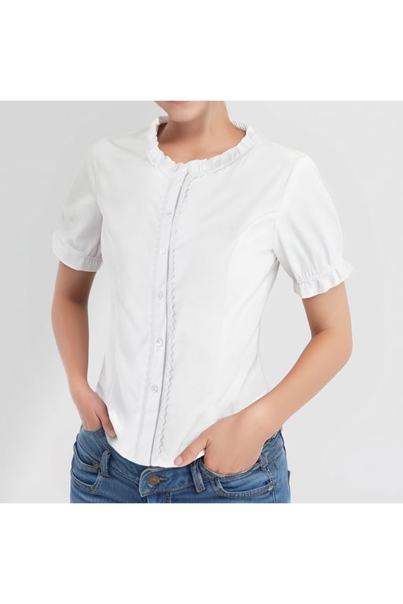 Women's French Style Square Neck Blouse Summer Puff Sleeve Ruffle Top Button Down Slim Fit Shirt Trendy Ladies Elegant Retro Pullover Blouse Sophisticated