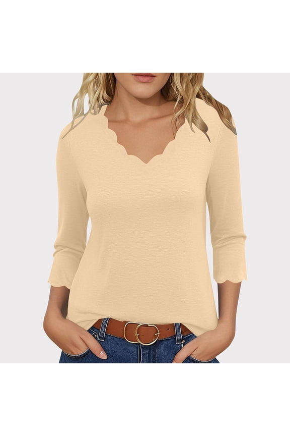 Women's Relaxed Fit 3/4 Sleeve T-Shirt Summer Round Neck Solid Color Tee Soft Breathable Pullover Top Trendy Ladies Versatile Fashion Daily Wear Blouse Comfortable Shirt