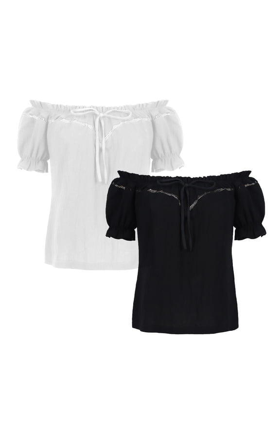 Women's Renaissance Off The Shoulder Blouse Gothic Style Puff Sleeve Top Medieval Pirate Steampunk Shirt Fashion Retro Victorian Summer Tunic Soft Lightweight Breathable Tee