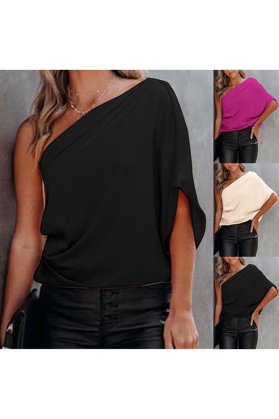 Women's Satin One Shoulder Blouse Summer Fashion Silky T-Shirt Slim Fit Tunic Top Casual Shirt Soft Lightweight Breathable Party Clubwear Rave Trendy Elegant For Ladies Clothing