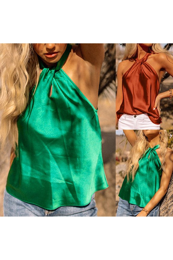 Women's Slim Fit V Neck Sleeveless Satin T-Shirt Summer Fashion Ins Style Silky Tank Top Cami Blouse Soft Lightweight Breathable Daily Wear Trendy Elegant Base Layer For Lady