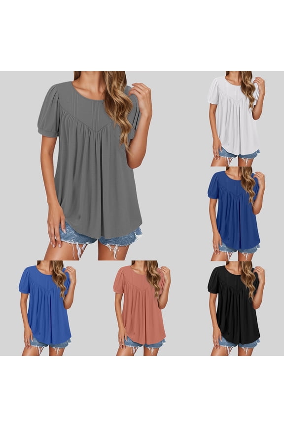 Womens Tops Casual Solid Color Short Sleeve T-Shirts Fashion Summer Spring Clothing Trendy Ladies Basic Tee Soft Comfy Pullover Tunic Blouse Daily Wear Tee