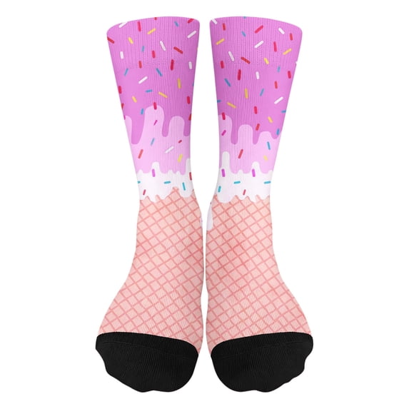 RTKFRFLM Youth Boys Girls Ice Cream Print Socks Comfy Athletic Casual Novelty Pattern Crew Socks Fashion Hosiery Pack, Size 7-12 Years