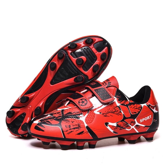 RTKFRFLM Youth Soccer Cleats Kids Non-Slip Turf Athletic Shoes Hook and Loop Leather Upper Field Training Sneakers, Size 5-13.5 Years