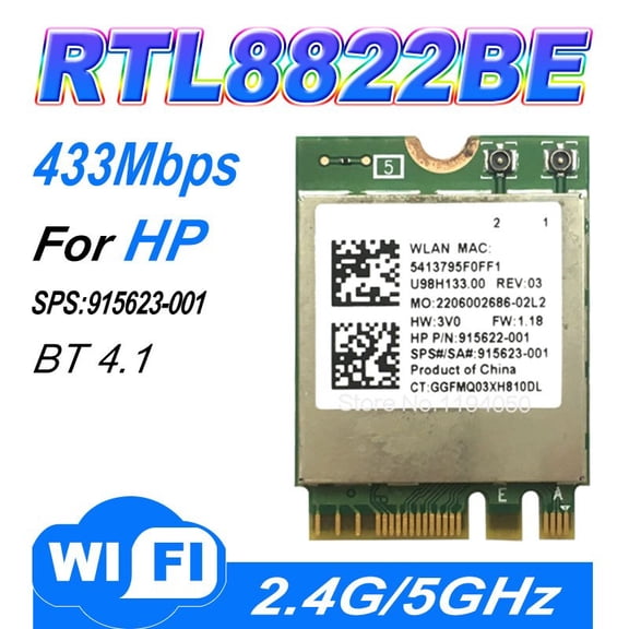 RTL8822BE RTL8822 WiFi + Bluetooth4.1 NGFF Wireless WLAN Card 2.4G / 5GHz For 915623-001 WIFI CARD