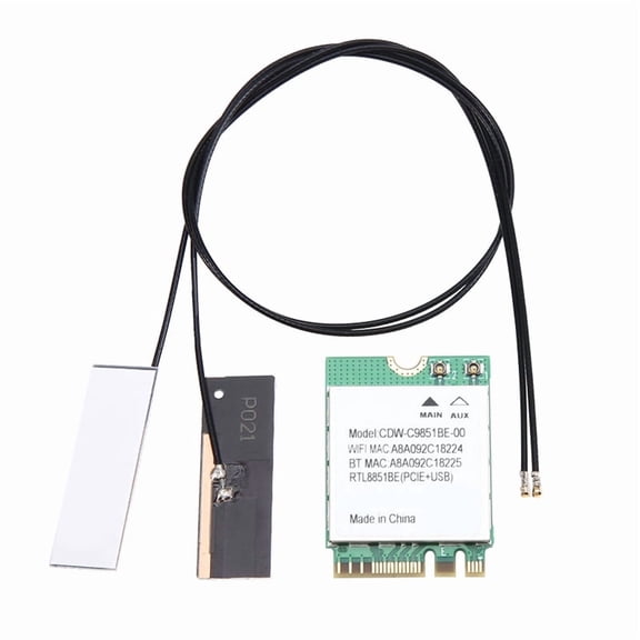 RTL8851BE Built-In Antenna Wireless M.2 WiFi 6 AX900 Dual-Band Card with Bluetooth 5.2 for 10/11, Linux, Android