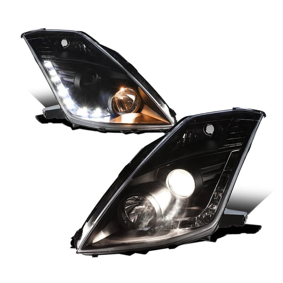 RTMOTO LED Headlamps Headlights Compatible with 2003-2005 350Z Z33 Projector Hi-low Beam LED DRL Strips Black Housing