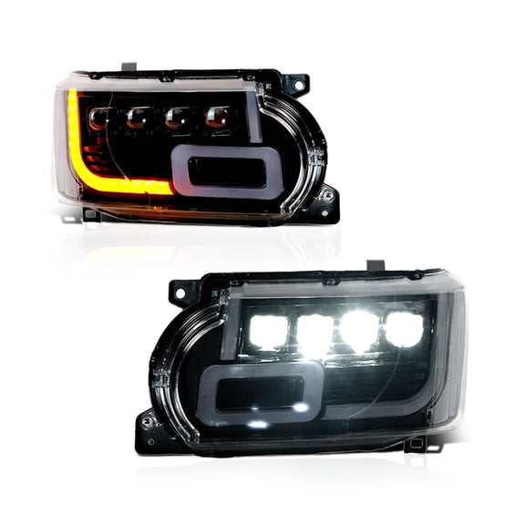 RTMOTO LED Headlights Assembly Compatible with Range Rover Executive L322 SE,HSE,Vogue,Vogue SE 2010-2013 4Lens Projector Blue Startup Hi-low Beam DRL Strips&Amber Sequential Signal Lights