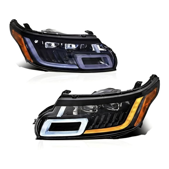 RTMOTO LED Headlights Assembly Compatible with Range Rover Sport L494 2014-2017 2 Lens Projector Hi-low Beam DRL Strips&Amber Sequential Signal Light Amber Reflector Euro Style