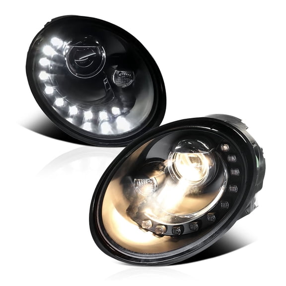 RTMOTO LED Headlights Assembly Compatible with 1998-2013 VW Beetle LED Tear Eye DRL Projector Headlamp Conversion Kit Black Housing