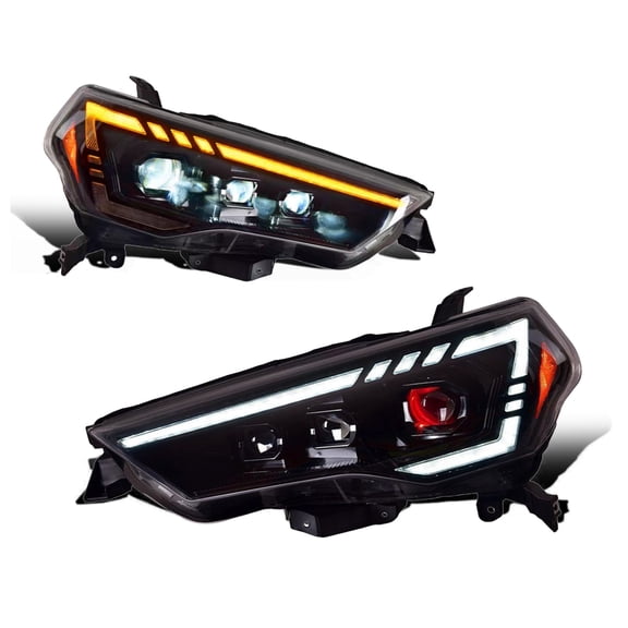 RTMOTO LED Projector Headlamps Headlights Compatible with 2014-2023 5th Gen 4Runner SUV 3 Lens Stage LED DRL Strips,Start-up,Amber Sequential Turn Signal Lights