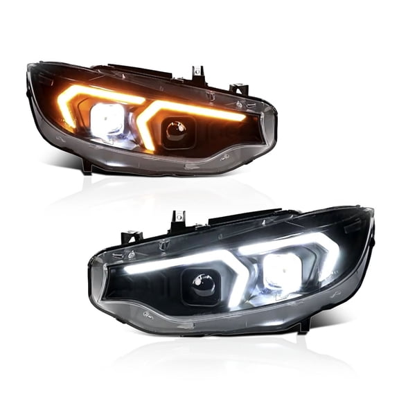 RTMOTO LED Projector Headlights Headlamps Assembly Compatible with BMW F32 F33 F36 Coup/Convertible 2013-2020 Hi-low Beam Amber Turn Signal DRL Strips Black Housing Euro Style