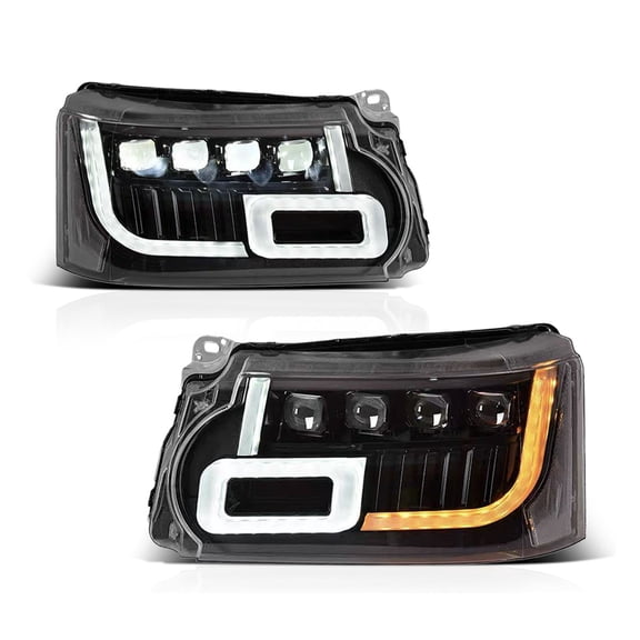 RTMOTO LED Projector Headlights Headlamps Assembly Compatible with Range Rover Sport L320 2005-2013 4 Lens Projector Hi-low Beam DRL Strips&Amber Sequential Signal Light Clear Reflector Euro Style