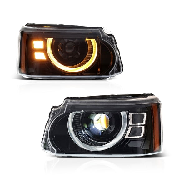 RTMOTO LED Projector Headlights Headlamps Assembly Compatible with Range Rover Sport L320 2005-2013 Halo Angle Eye Hi-low Beam DRL Strips&Amber Signal Light Amber Reflector Euro Style