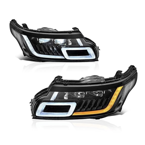 RTMOTO LED Projector Headlights Assembly Compatible with Range Rover Sport L494 2014-2017 2 Lens Projector Hi-low Beam DRL Strips&Amber Sequential Signal Light Clear Reflector Euro Style