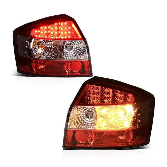 RTMOTO LED Taillamps Taillights Assembly Compatible with A4 Sedan/Avant B6 8E 2000-2004 Amber Signal Red Brake Running Parking Clear/Red Lens Euro Style