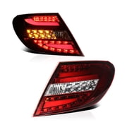 RTMOTO LED Taillights Taillamps Assembly Compatible with Mercedes W204 C-Class C200,C230,C250,C280,C300 C350 C63 Sedan 2008-2010 Pre-Facelift Amber Signal,Running,Brake Lights Cherry Red Euro Style