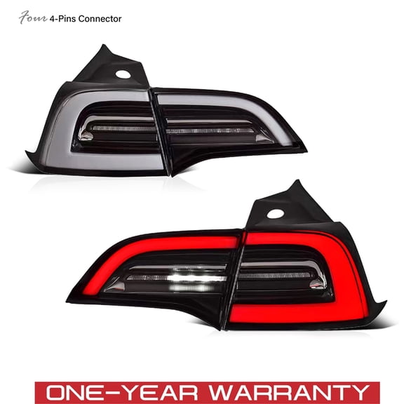 RTMOTO LED Taillights Taillamps Assembly Compatible with Model 3 2017-2023/Model Y 2019-2024  EV Amber Signal Red Brake Running White Reverse Lights White Tubes/Smokedout Lens