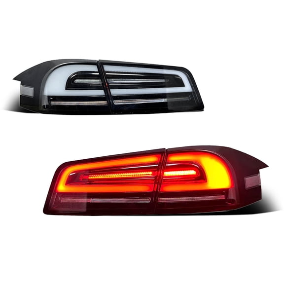 RTMOTO LED Taillights Taillamps Assembly Compatible with Model S EV 2021-2025 Amber Signal Red Brake Running White Reverse Lights White Tubes/Smoked-out Lens