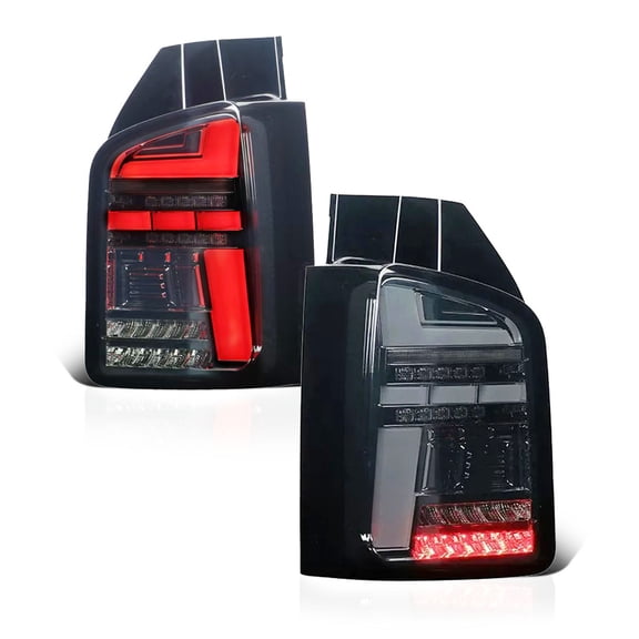RTMOTO LED Taillights Taillamps Assembly Compatible with Transporter T5 2010-2015 Amber Sequential Signal,White Reserve,Brake White Tubes Blacked-out Lens