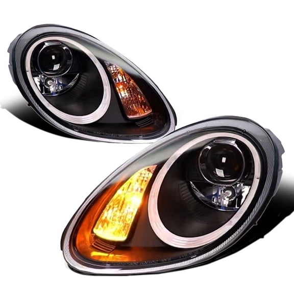 RTMOTO fit for 05-08 987 Boxster/06-08 Cayman S Gen1 Hi-low Beam DRL&Halogen Signal LED Projector Headlights Lamp Inner Matte Black