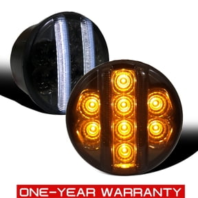RTMOTO fit for 07-17 Wrangler JK White LED DRL Vertical Bar /Amber Car Turn Signal Lights Smoked/Tinted