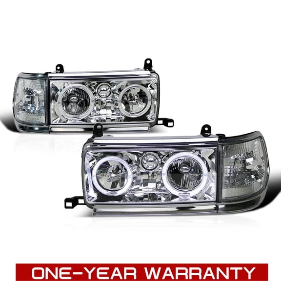 RTMOTO fit for Landcruiser LC80 FJ80 80 J8 Series Wagon Halo Angel Eyes Headlights w/Corner Lamp Clear/Chrome