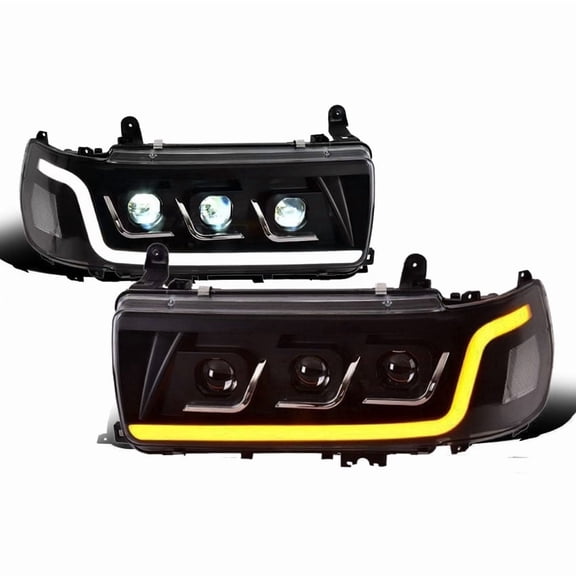RTMOTO fit for Landcruiser LC80 FJ80 FJ82 FZJ80 4500 J8/LX450 Wagon Hi-low Beam DRL&Sequential Signal LED 3 Stage Projector Headlights Lamp Black