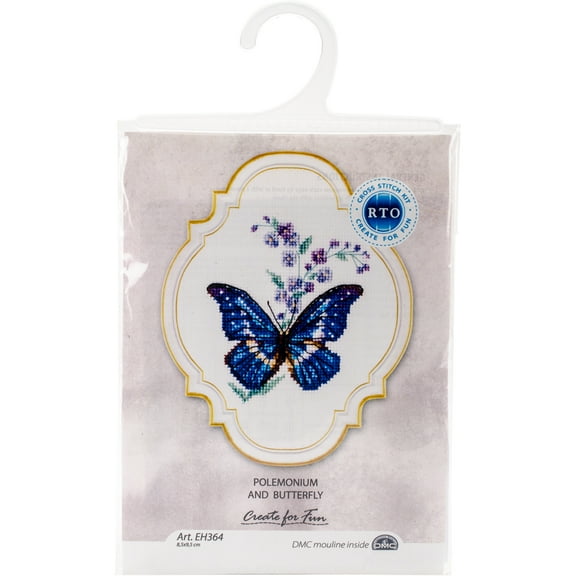 RTO Counted Cross Stitch Kit 3.25"X3.75"-Polemonium & Butterfly (16 Count)
