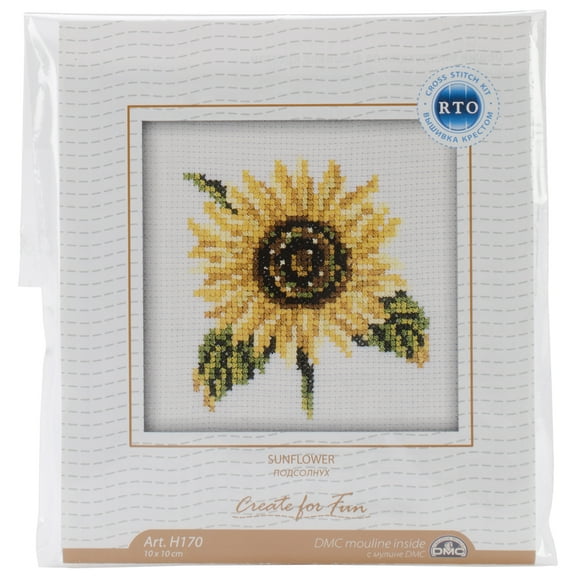 RTO Counted Cross Stitch Kit 4"X4"-Sunflower (14 Count)