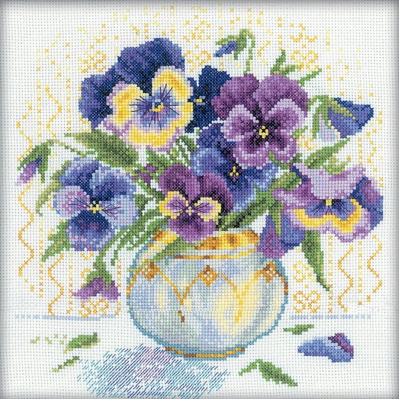 RTO Counted Cross Stitch Kit 9"X9"-Pansies (14 Count)