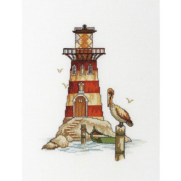 Wizardi RTO Cross Stitch Kit on Canvas Aida with Lighthouse Pelikan. Adorable Pattern 6.69 * 9.84 inches M394. Glorious for Embroidery & Craft Amateurs