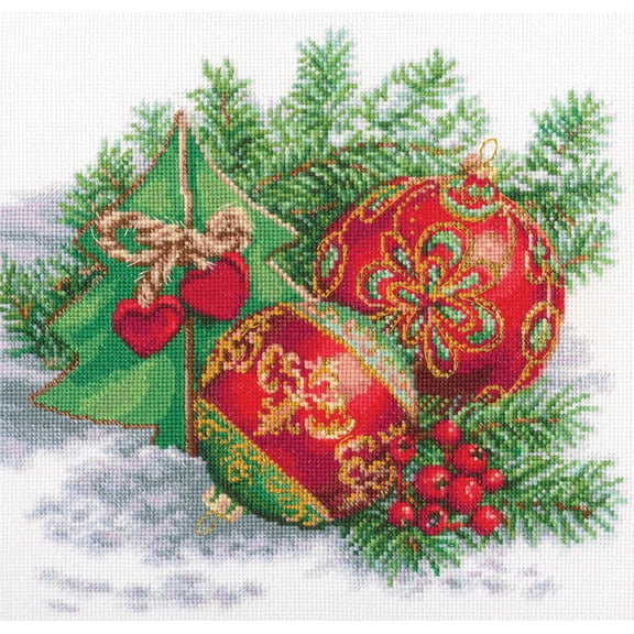Wizardi Counted Cross Stitch Kit "Waiting for a Miracle" M920 Classic Holiday Ornaments, 16ct White Zweigart Aida DMC 32 Colors Floss, Needle, Chart, 8.86x9.25" Kit for Adult RTO