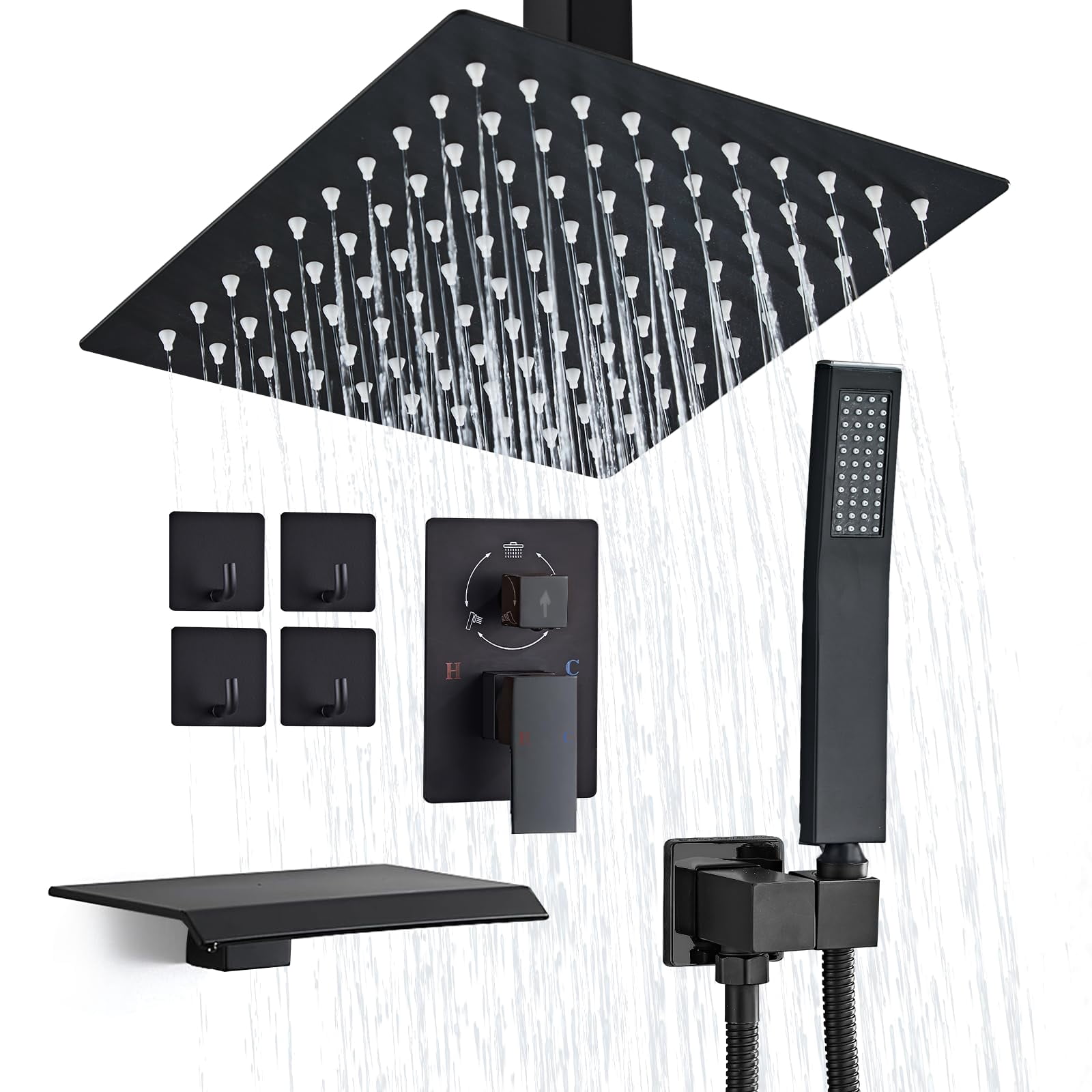 RTOBWEYE 12 Inch Ceiling Mount Shower System Matte Rain Mixer Shower ...