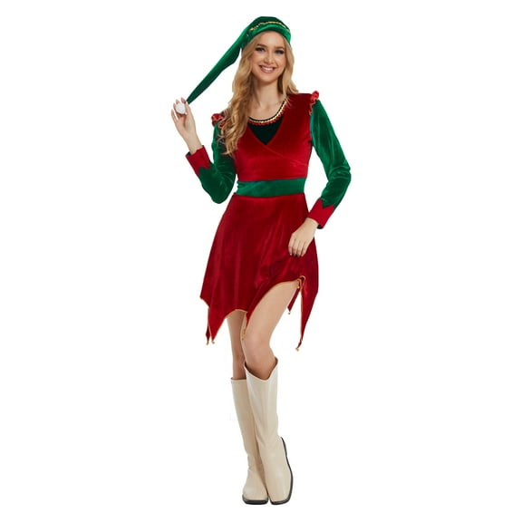 RTOPDS Christmas Elf Costume For Women,Cute Jovi the elf Dress Womens adult Holiday Xmas Fancy Outfit for Party,M