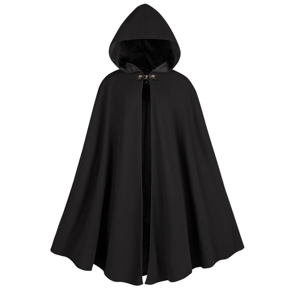 RTOPDS Cloak with Hood Men Women,Medieval Renaissance Hooded Cloak Velvet Witch Cape for Halloween Cosplay Party (Black)
