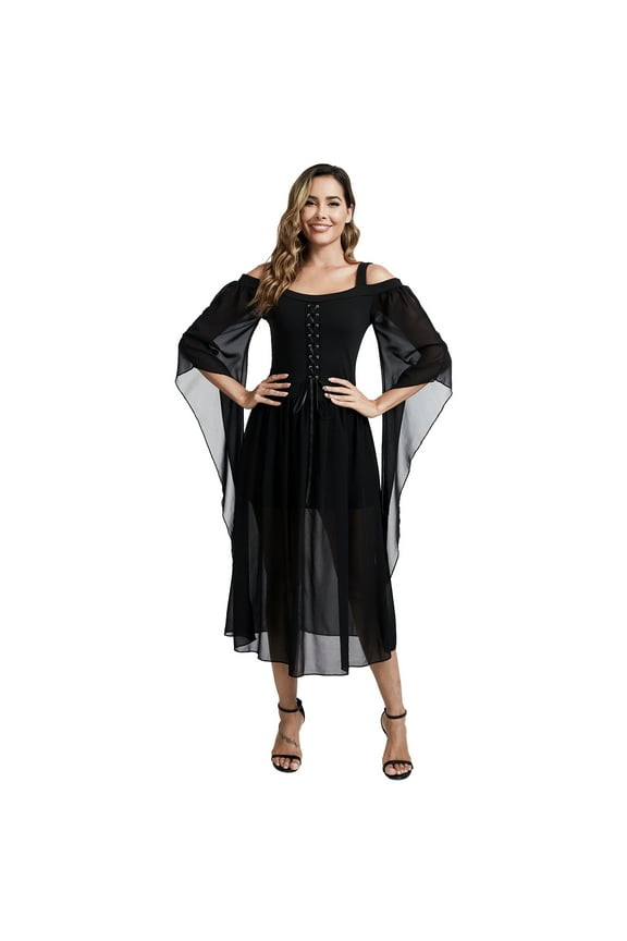 Medieval Dress for Women,Renaissance Witch Vintage Gothic Dress with Trumpet Sleeves for Halloween Party (XL)