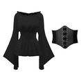 thumbnail image 1 of RTOPDS Renaissance Peasant Blouses for Women Pirate Costume with Corset Waist Belt Halloween Cosplay Costume (Black,XL), 1 of 5