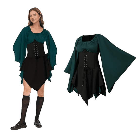 RTOPDS Women Elf Renaissance Medieval Dress Traditional Irish Fairy Viking Costume for Halloween Cosplay (2XL)