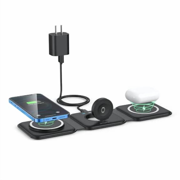 RTOPS WIRELESS CHARGER 3 IN 1 MAGNETIC TRAVEL WIRELESS STATION - BLACK