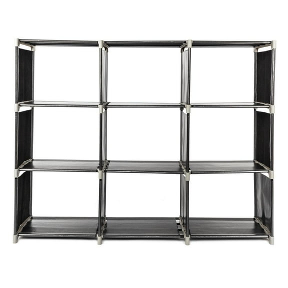 RTRWDC 3-layer 9-grid storage rack waterproof non-woven fabric layer board steel pipe frame can be freely combined for multiple scenarios (bathroom/kitchen/bedroom) black