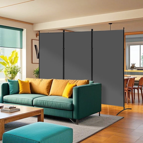 RTRWDC 3-panel foldable room partition privacy screen, gray waterproof 180G washed polyester cloth&Q195 steel -100.8 inches long x 20 inches wide x 72 inches high, 14.76 pounds