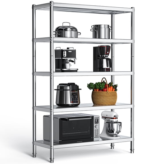 RTRWDC 5-Tier Stainless Steel Shelves, 1500 LB Load Capacity, Rust-Proof & Durable, Adjustable Shelf Height, Fit for Kitchen/Garage/Warehouse/Restaurant