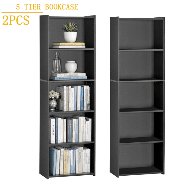 RTRWDC 5-layer bookshelf black, open back panel storage rack (22 pounds per layer) - PB&MD material, 15.8 inches long x 9.5 inches wide x 52 inches high (25.9 pounds)