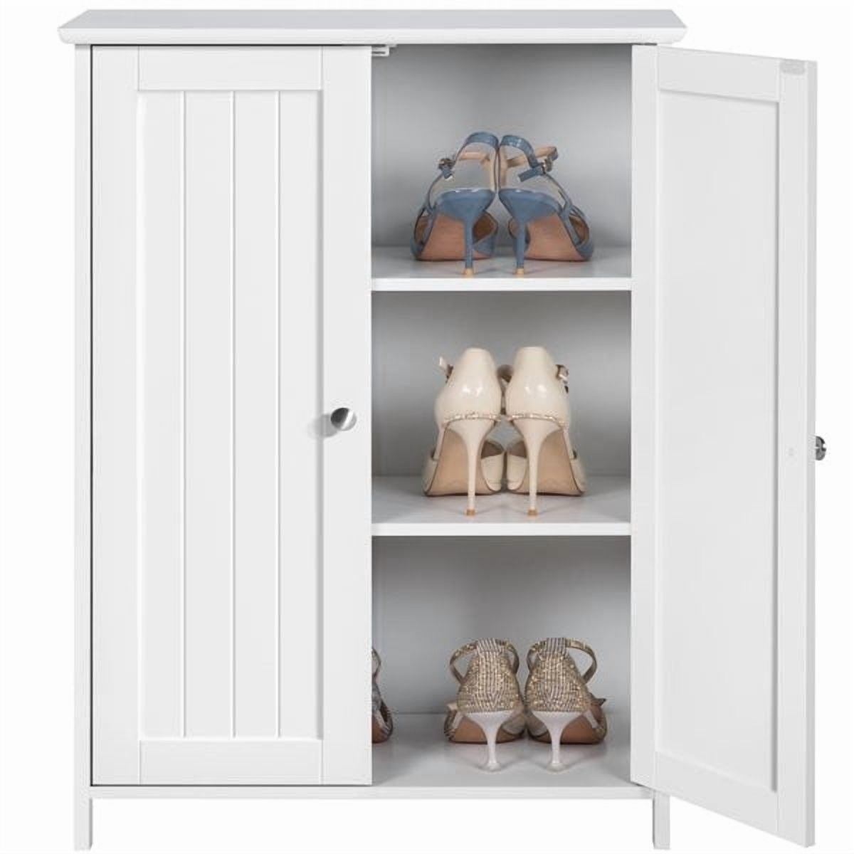 RTRWDC Bathroom Storage Cabinet with 3 Adjustable Shelves, Waterproof White MDF Cabinet (Silver Handles)  Can Also Serve as Kitchen Food Cabinet Organizer (23.62" L  11.81" W  31.50" H)