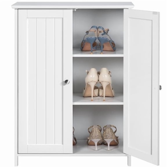 RTRWDC Bathroom Storage Cabinet with 3 Adjustable Shelves, Waterproof White MDF Cabinet (Silver Handles) – Can Also Serve as Kitchen Food Cabinet Organizer (23.62" L × 11.81" W × 31.50" H)