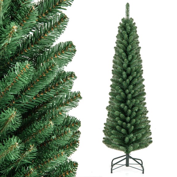 RTRWDC Festival Decoration 5-Foot Green Christmas Tree 295 PVC Fireproof Christmas Decoration Tree Memory Steel Wire Branch+Metal Base 2-Section Easy Installation and Storage